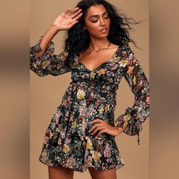 Free People Closer To The Heart Floral Tiered Puff Sleeve Dress Size Medium - Picture 6 of 13